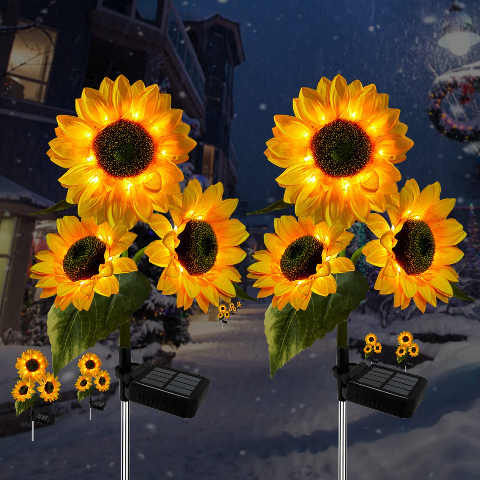 Nooneast 2 Pack Sunflower Solar Lights Outdoor Decor With 3 Led Sunflower Yellow Flower Lights Decorative Waterproof For Patio Lawn Garden Yard Pathway Decoration