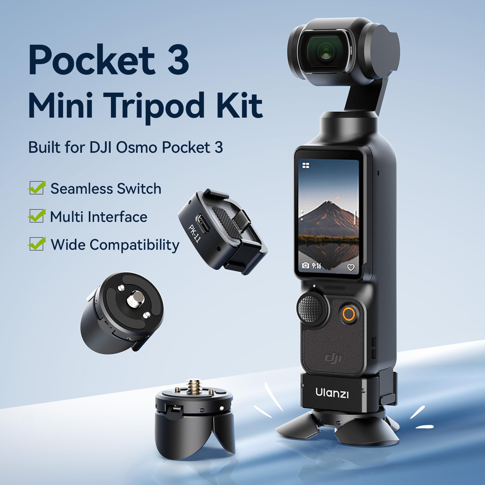 Ulanzi Pocket 3 Mini Tripod Kit For Dji Osmo Pocket 3 Accessories W Quick Release, Type-C Full-Function Port Charging Adapter Base For Dji Osmo Pocket 3 With 1/4 Screw Hole(Pk-08 & Pk-11)