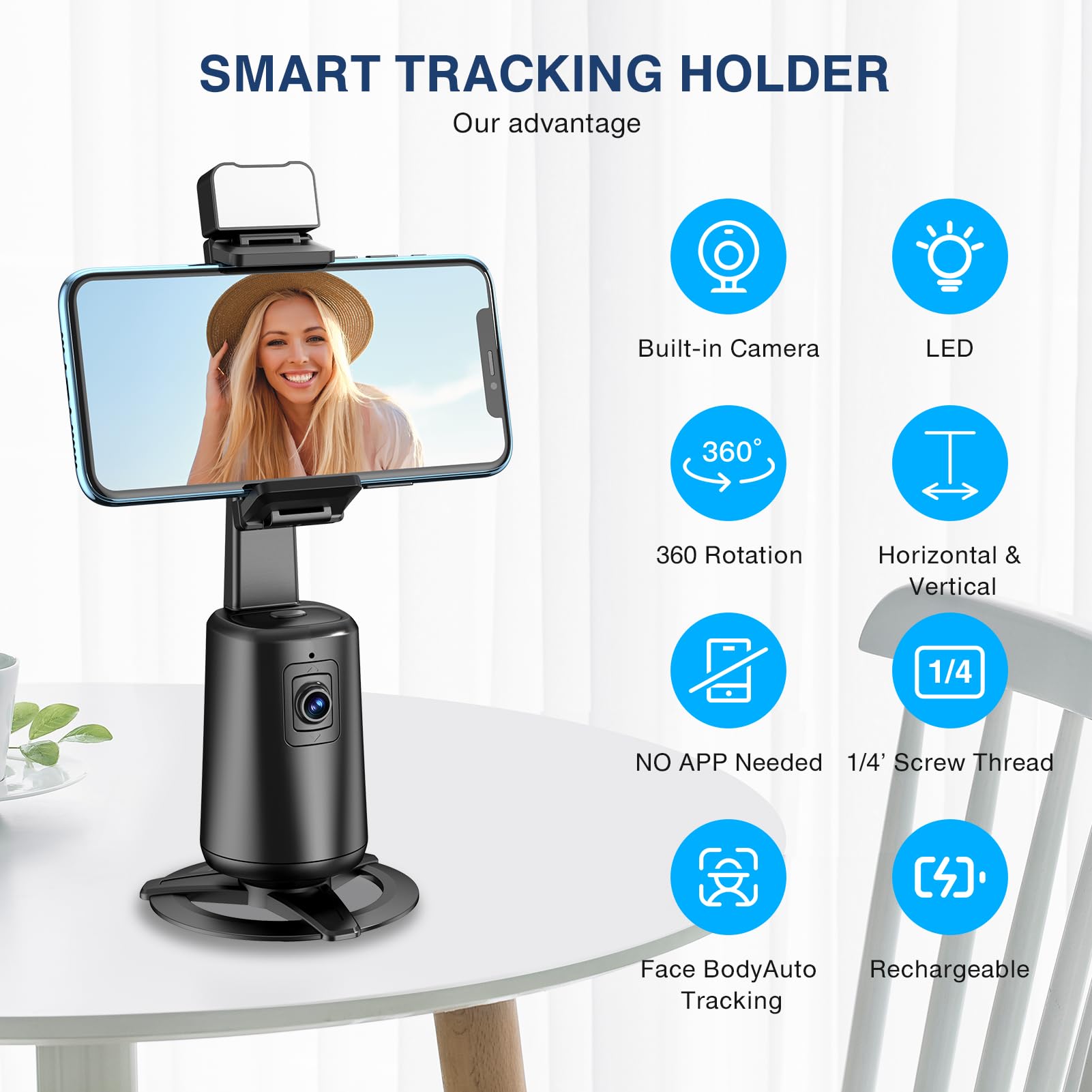 Jiangler Auto Face Tracking Tripod 360° Rotating Auto Tracking Phone Stand, No App, Phone Camera Stand With Remote And Gesture Control, Rechargeable Smart Shooting Stand For Live Video Recording Tiktok（Black）