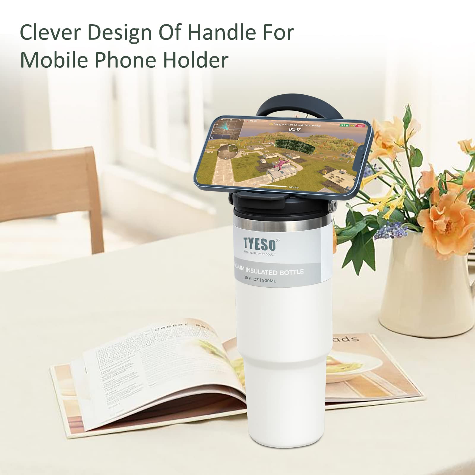 Indarun 30 Oz Tumbler With Handle And Straw, Water Bottle Stainless Steel Double Wall