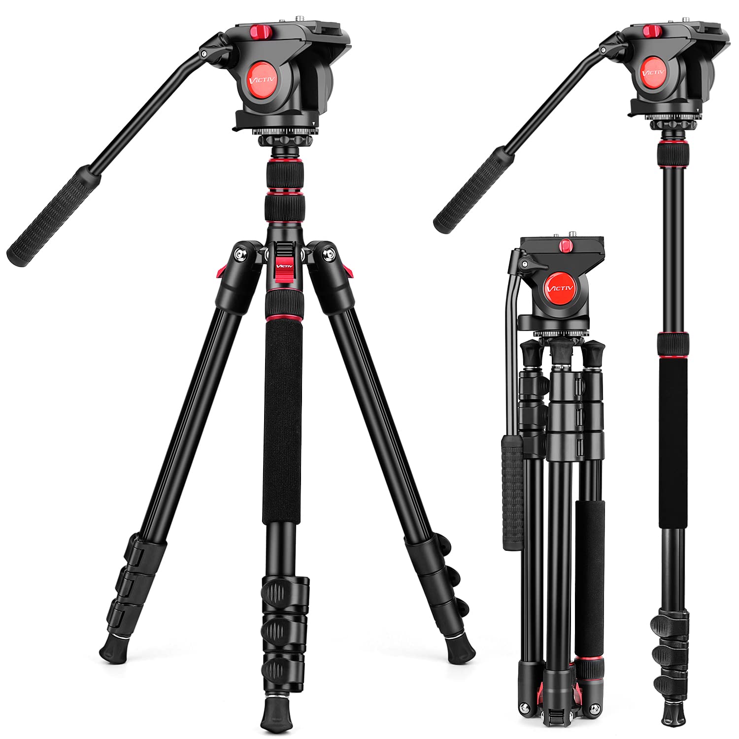 Victiv Camera Tripod, 72" Video Tripod With Fluid Head, Aluminum Heavy Duty Tripod With Carry Bag, Professional Camera Tripods & Monopods, Compatible With Canon, Sony, Dslr, Camcorder