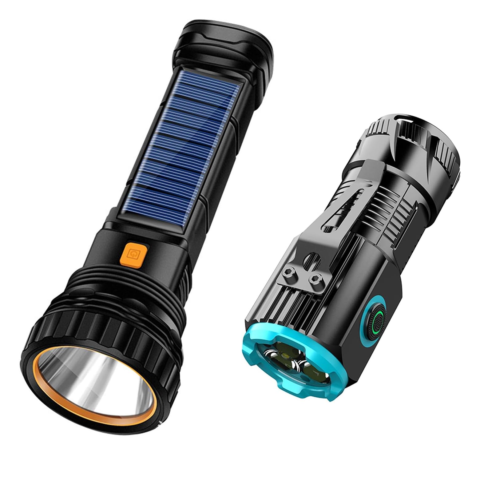 E-Shidai 2Pcs Solar Rechargeable Flashlight And Mini Multifunction Rechargeable Multi Function 1000 Lumens Flashlight With Emergency Strobe Light And 1200 Mah Battery.