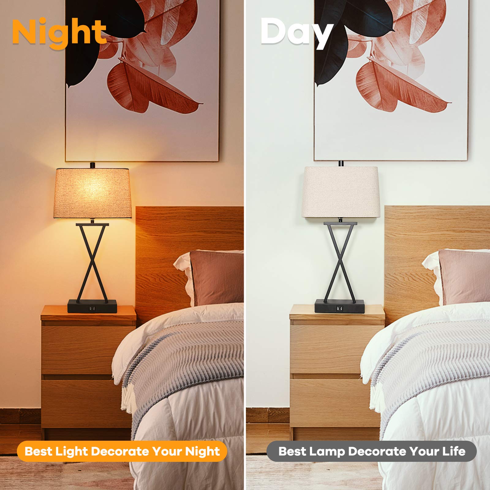 Bosceos Set Of 2 Touch Control 3-Way Dimmable Table Lamp Modern Nightstand Lamp With 2 Usb Port Bedside Desk Lamp With Fabric Shade For Living Room Bedroom Hotel, Cream, Bulbs Included