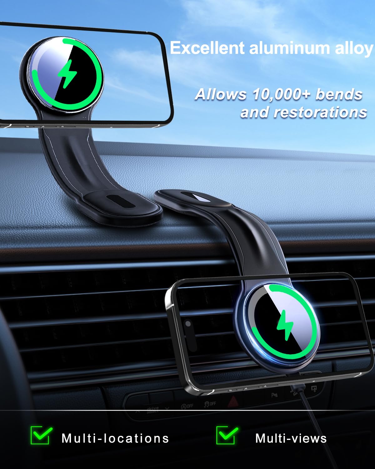 Ankeway 15W Wireless Car Mount Charger [ ], Magnetic Fast Charging Car Holder Charger Compatible With Iphone 16 15 14 13 12 Series & Magsafe Case, Relocatable Car Phone Holder