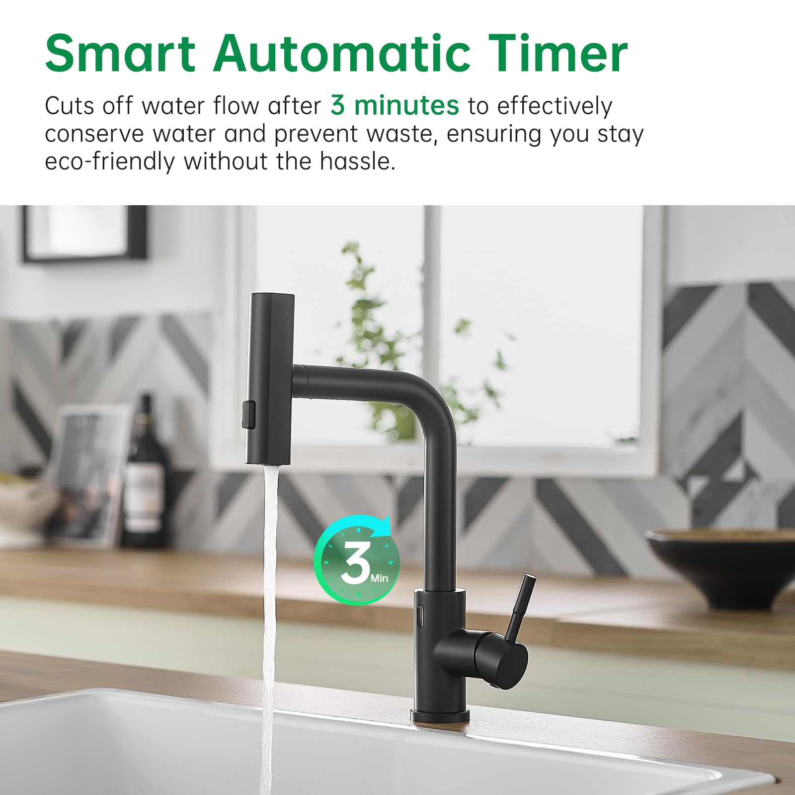 Cenosa Touchless Kitchen Faucet Motion Sensor Hands  Single Handle Kitchen Sink Faucet With Pull Down Sprayer Matte Black