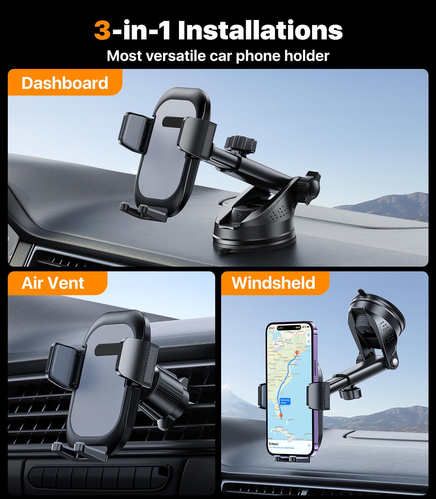 Hitolza Ultra Stable Phone Holders For Your Car [Powerful & 360 Adjustable Suction Cup] Universal Car Phone Holder Mount Long Arm Flexible Car Mount For Dashboard Windshield Air Vent All Phone Case
