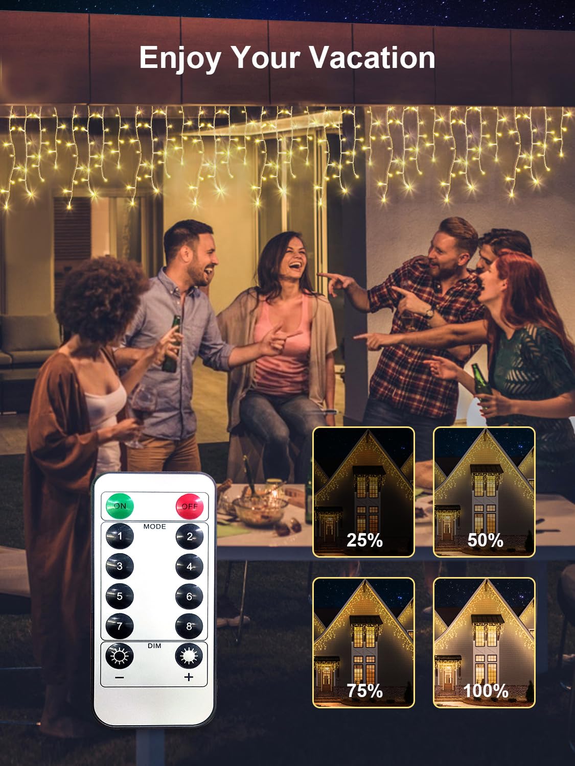 Dreamland 32.8Ft Christmas Icicle Lights, Outdoor String Lights With 400Led 75 Drops, Ip65 Waterproof Hanging Fairy Lights For Christmas Eaves Garden Room Decoration Warmwhite