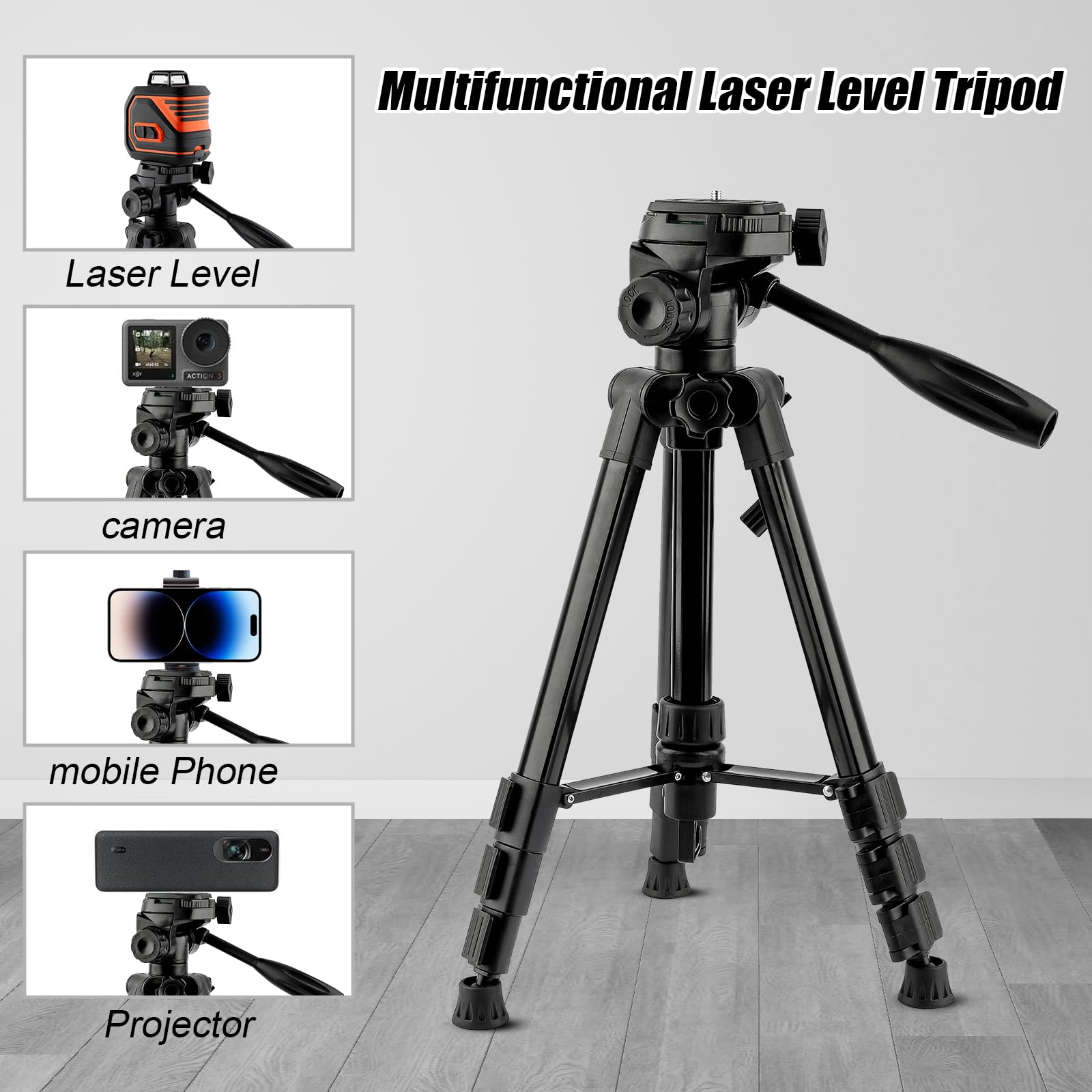 Vnw 47Inch Tripod With Bubble Level And Quick Release Plate,1/4"-20 Screw Mount - Compatible With Laser Level And Camera
