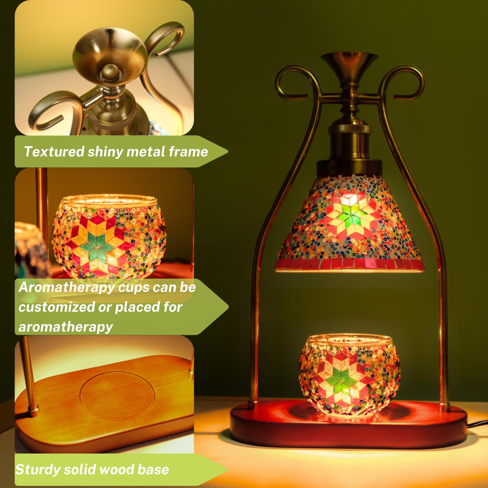 Cautomart Turkish Table Lamp, Mosaic Lamp, Wax Warmer, Moroccan Mosaic Lamps, Antique Design, Adjustable Brightness，Suitable For Mood Lighting For Home Decor