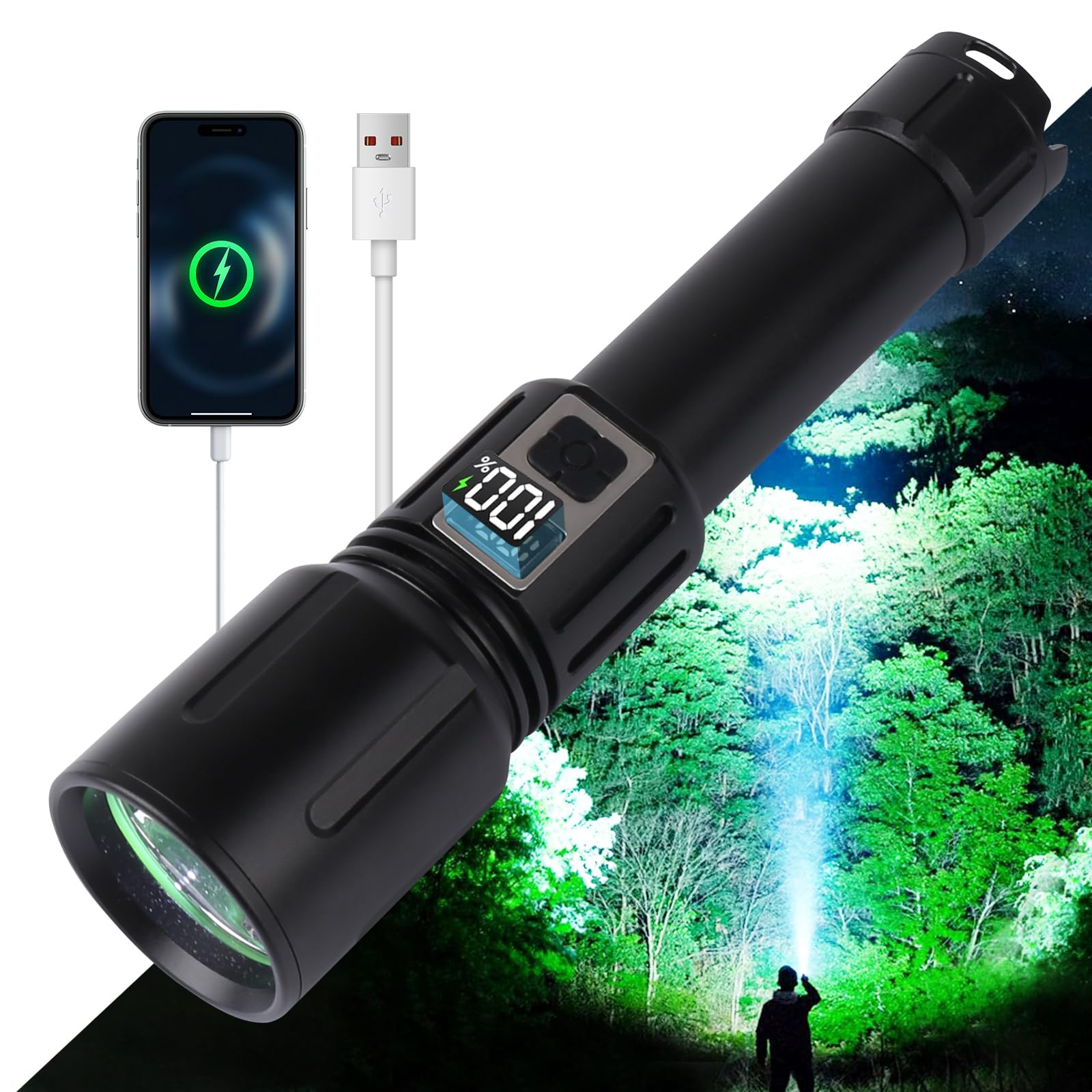 Trliradyn Rechargeable 4500Mah Utility Flashlight Led High Lumens With 5 Modes, Powerful & Usb Super Bright Waterproof For Camping Emergencies