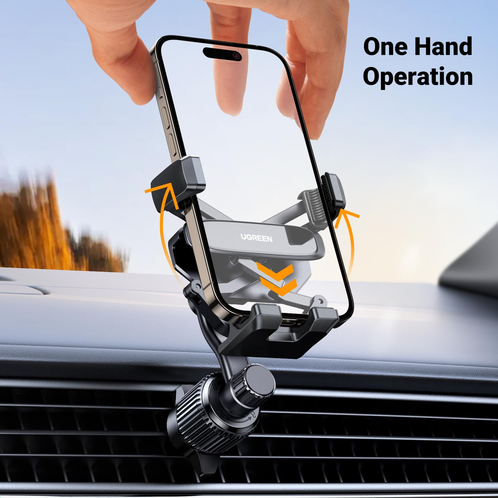 Ugreen Car Phone Holder Vent Phone Mount, Never Blocking Air Vent Clip Cellphone Holder Compatible With Iphone 16 15 14 13 12 Pro Max Mini Plus, Iphone 11 Se Xs Xr 8 7 6 6S Smartphone, Black
