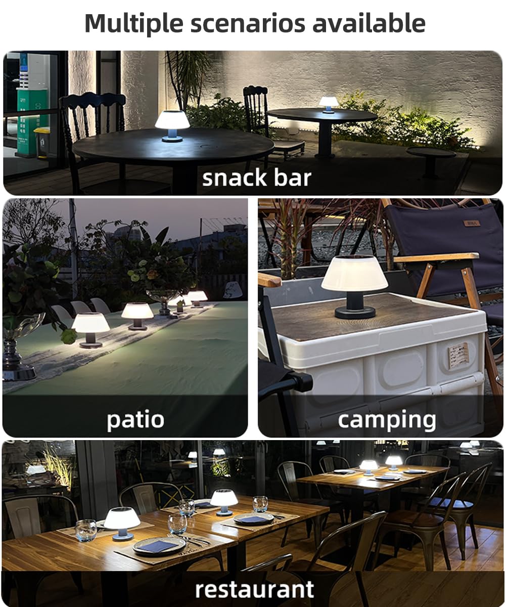Haoyishu Table Lamp Outdoor Indoor, 4-Way Dimmable Usb Rechargeable Led Bedside Lamp, Solar Powered Waterproof Table Lamp For Patio Garden, Cordless Nightstand Lamp For Bedroom Living Room Cafe Hotel