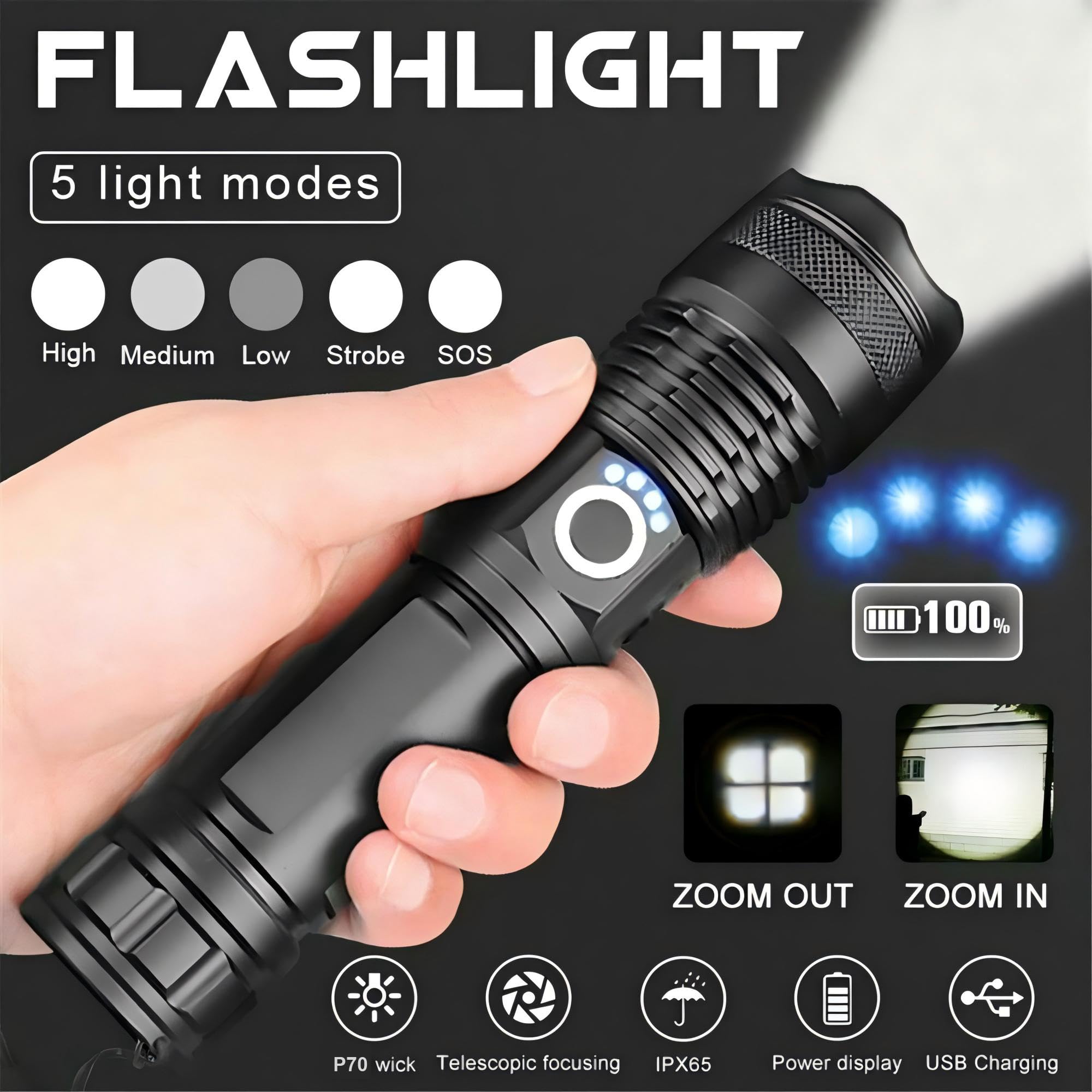 Mapskey Rechargeable Flashlights 990,000 High Lumens Led,Home Outdoor Emergency Powerful Flash Light Power Super Bright Torch Camping Hiking
