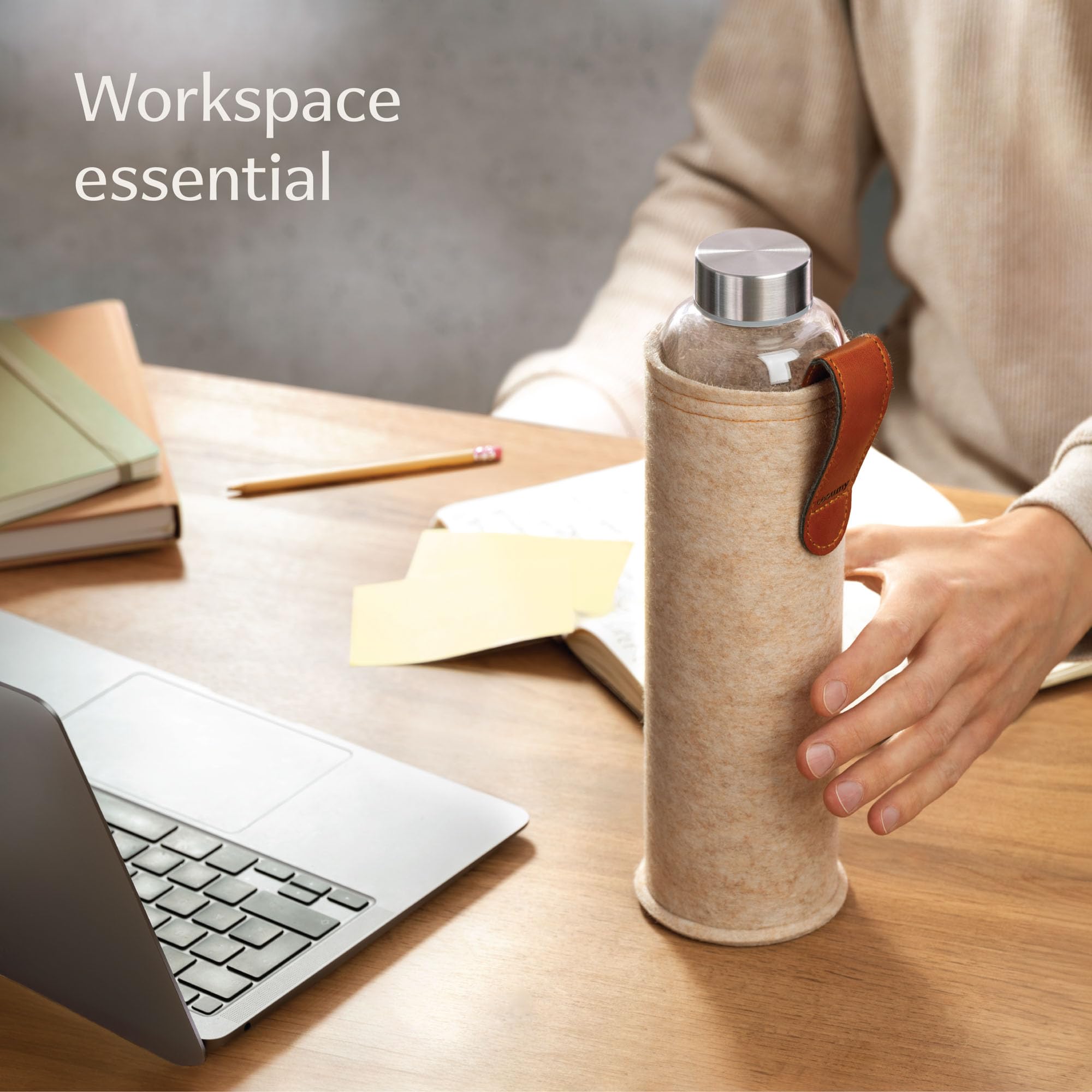Glass Water Bottle 25Oz With Felt Sleeve - Borosilicate Glass - Leakproof Lid