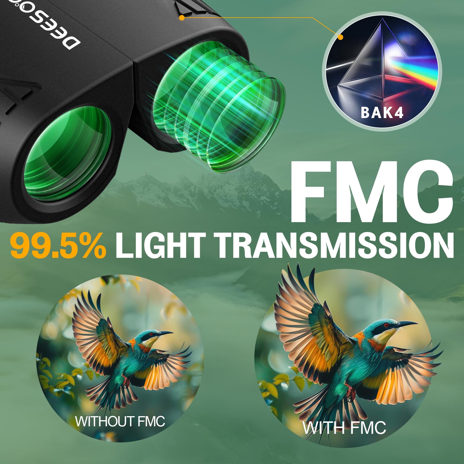 Deesoo 15X25 Binoculars - Ultra Clear Bak4 Optics With Wide Objective Lens For Adventurers