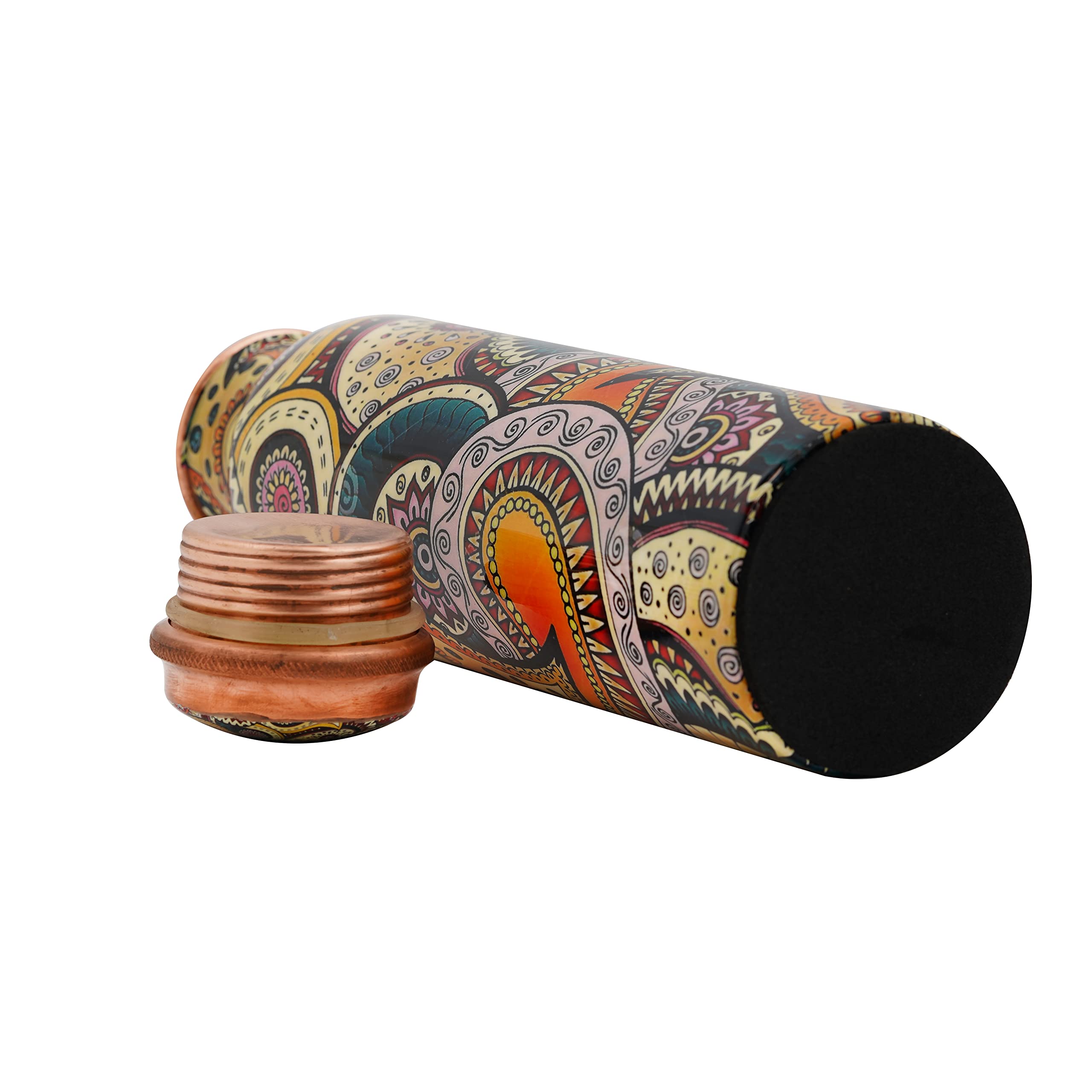 Craft Trade Printed Copper Bottle With Lid And Carry Bag For Drinking Water Leak Proof