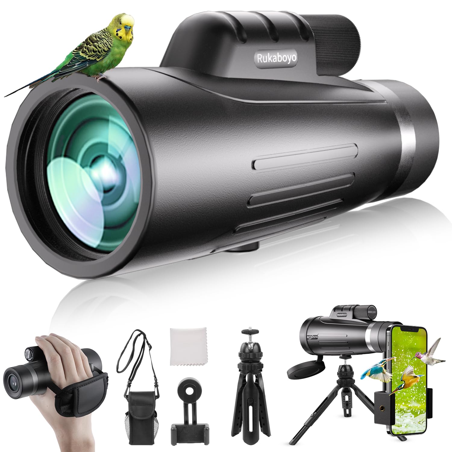 Digitgarden Hd Monocular Telescope High Powered With Smartphone Adapter 80X100 Tripod Bak4 Prism Monocular For Wildlife Bird Watching Hunting Travel Camping Stargazing Hiking