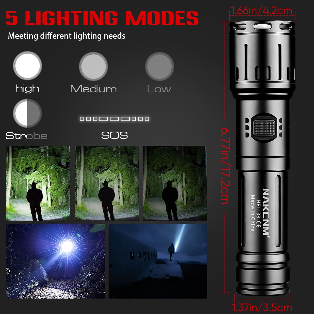 Nakcnm Flashlight High Lumens Rechargeable 200,000 Lumen Long Range 3280 Ft Super Bright Flashlights Powered, Powerful Handheld Flashlights For Emergencies Camping
