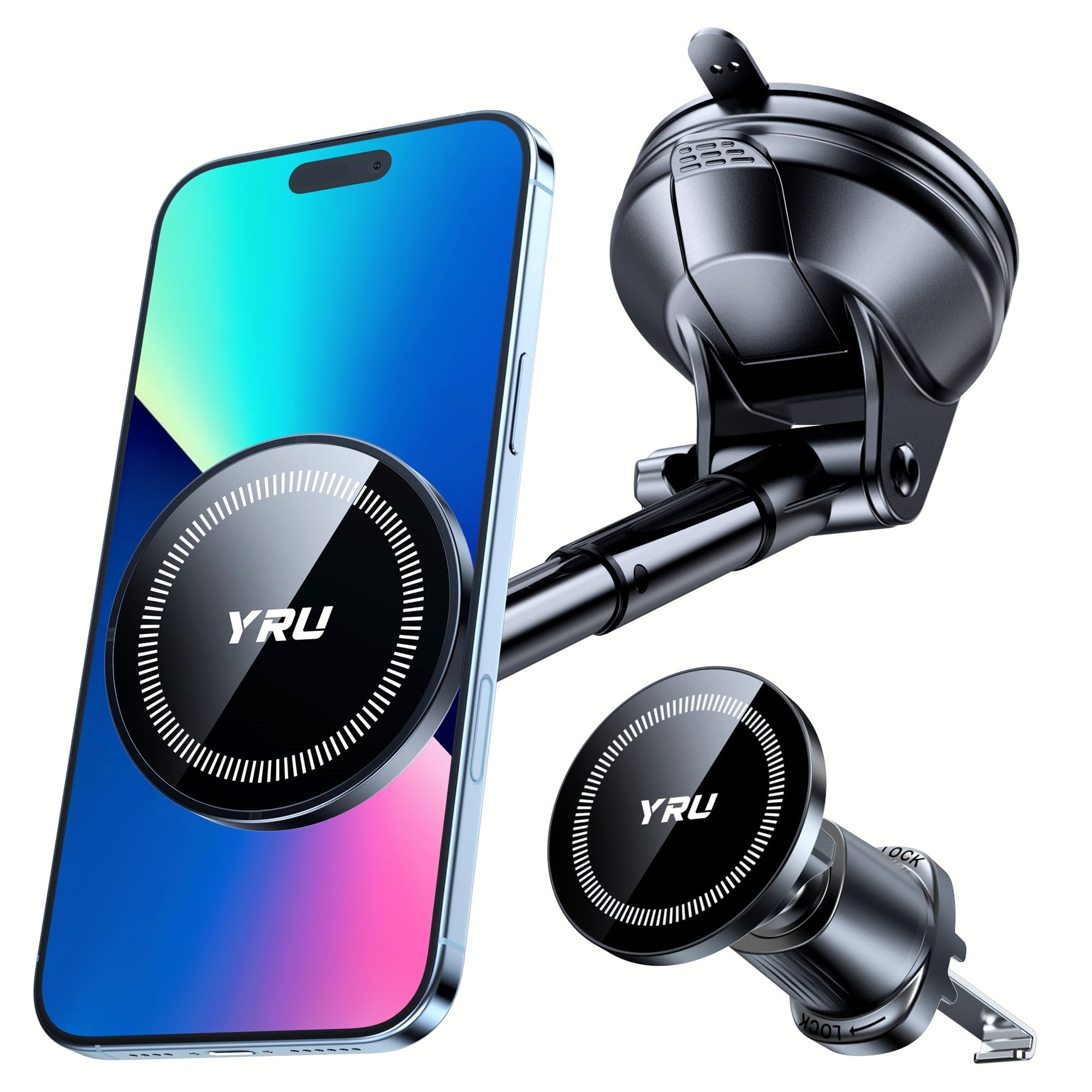 Yru [ ] Magnetic Phone Holder For Car【Patented & Super Magnet】 For Magsafe Car Mount Dashboard Magnet Phone Holder Windshield Phone Stand For Iphone 16 15 14 13 12 Pro Max Samsung, Black