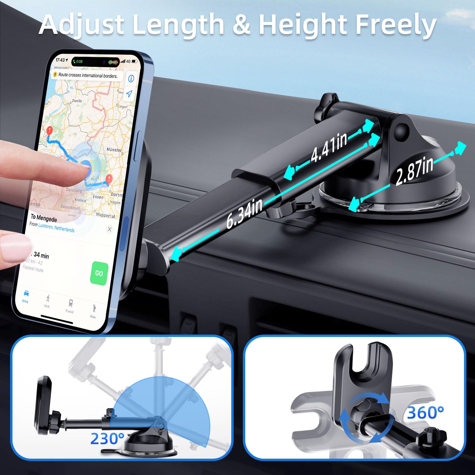 Pop-Tech Car Phone Mount For Pop Socket: Suction Cup Cell Phone Holders For Automobile Dashboard Windshield Window - Dash Mounted Cellphone Stand Black Fits Thick Socket Wallet Grip For Iphone Samsung