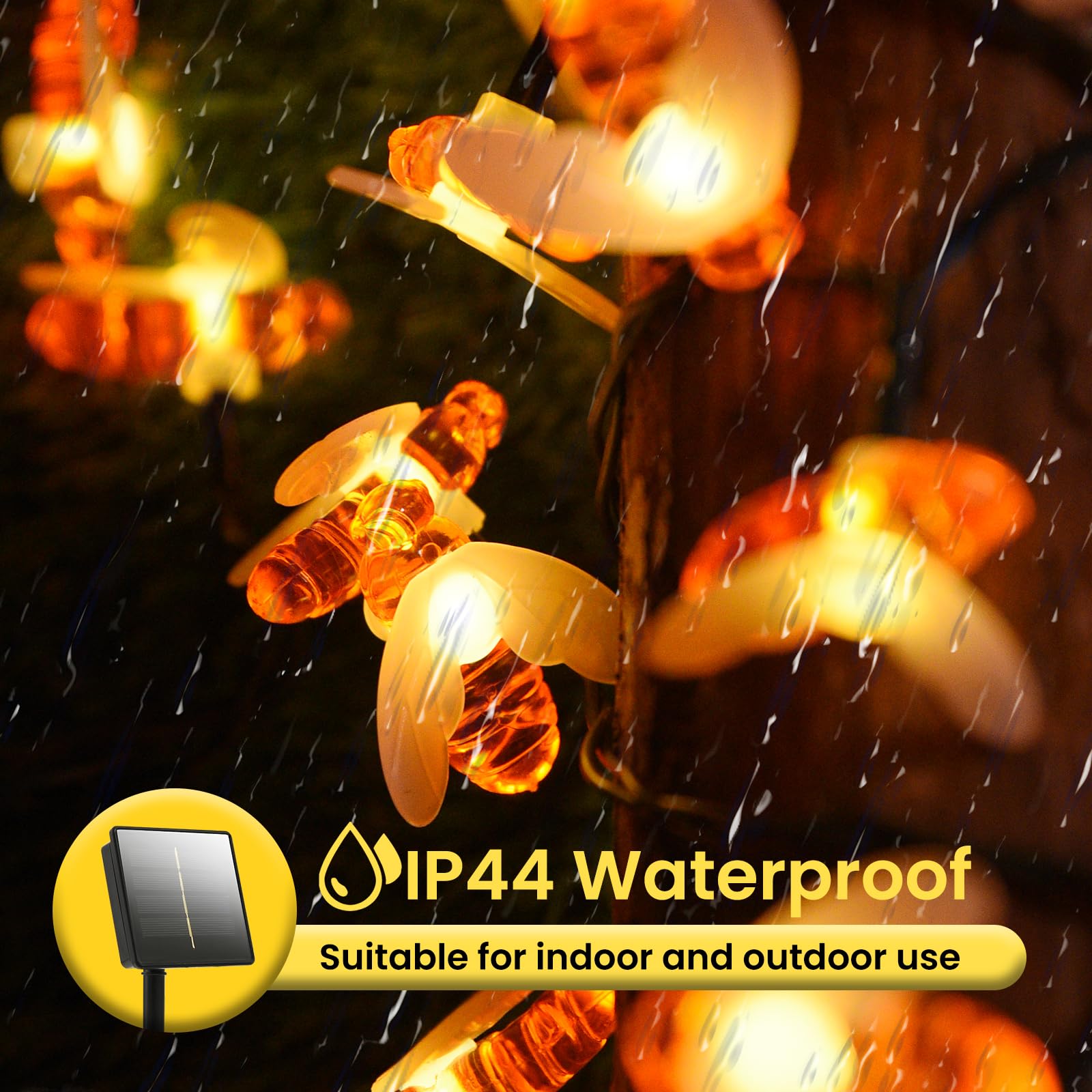 Lightique Bee Solar Garden String Lights, 20.8Ft 30Led Solar Bee Lights Outdoor Waterproof, 2 Modes Solar Garden Lights Outdoor,Bee Lights For Garden Patio Yard Lawn Decor Garden Warm White
