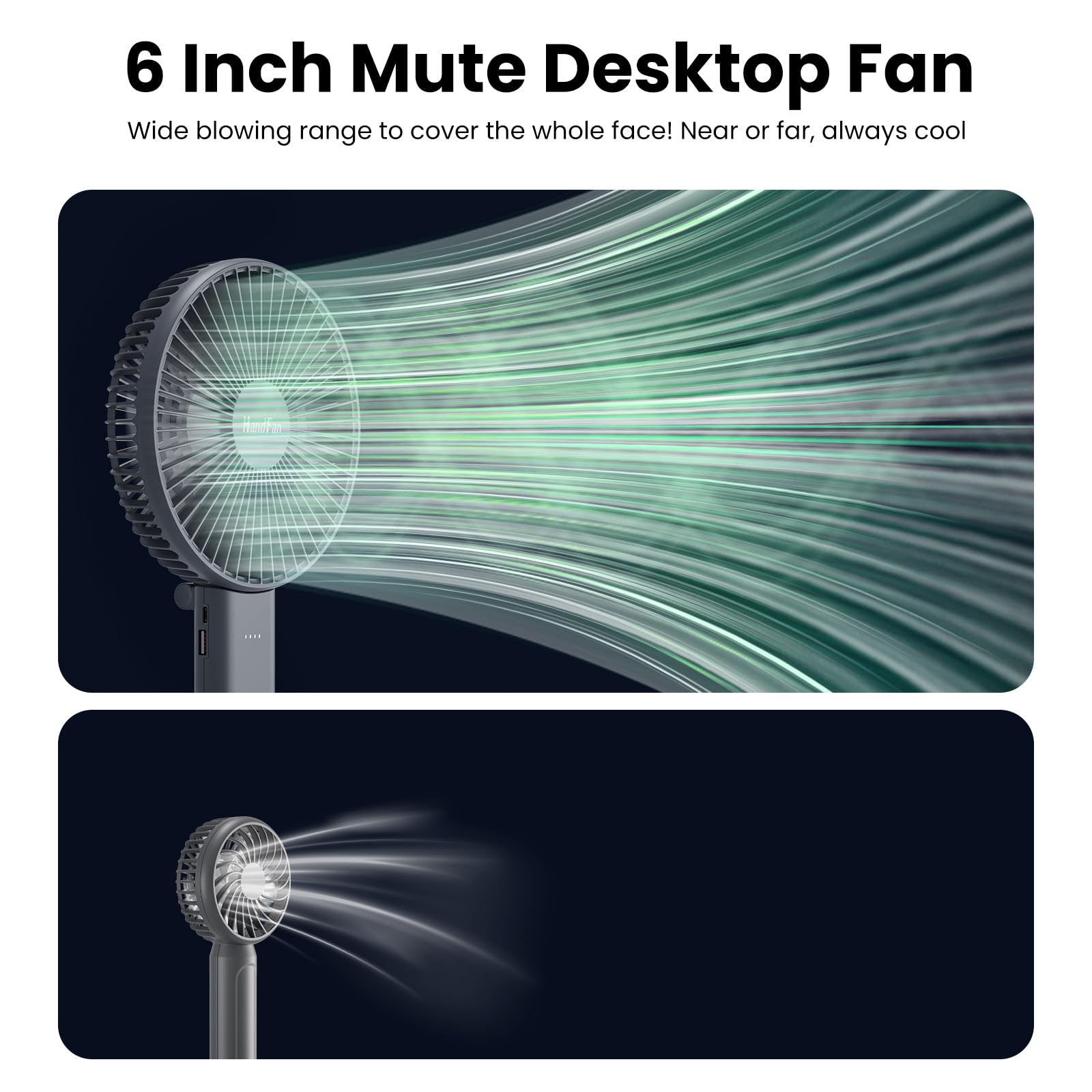Handfan 6 Inch Handheld Fan 4000Mah Battery Operated Fan 6 Settings Personal Desktop Fan With 5-34H