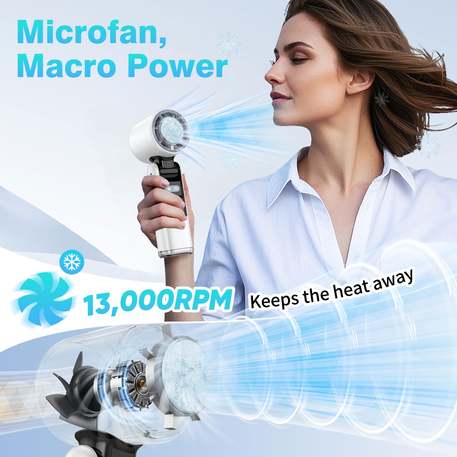 Portable Handheld Fan, 4000Mah Powerful Mini Fan With Light, 13H Max Ice Cooling Time Stepless Speed