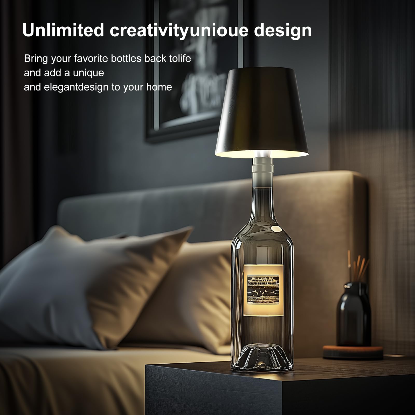 Soudfk Wireless Bottle Lamp, 3 Color Rechargeable Wine Bottle Lights For Bars Restaurants (Dark Green, 1Pc)