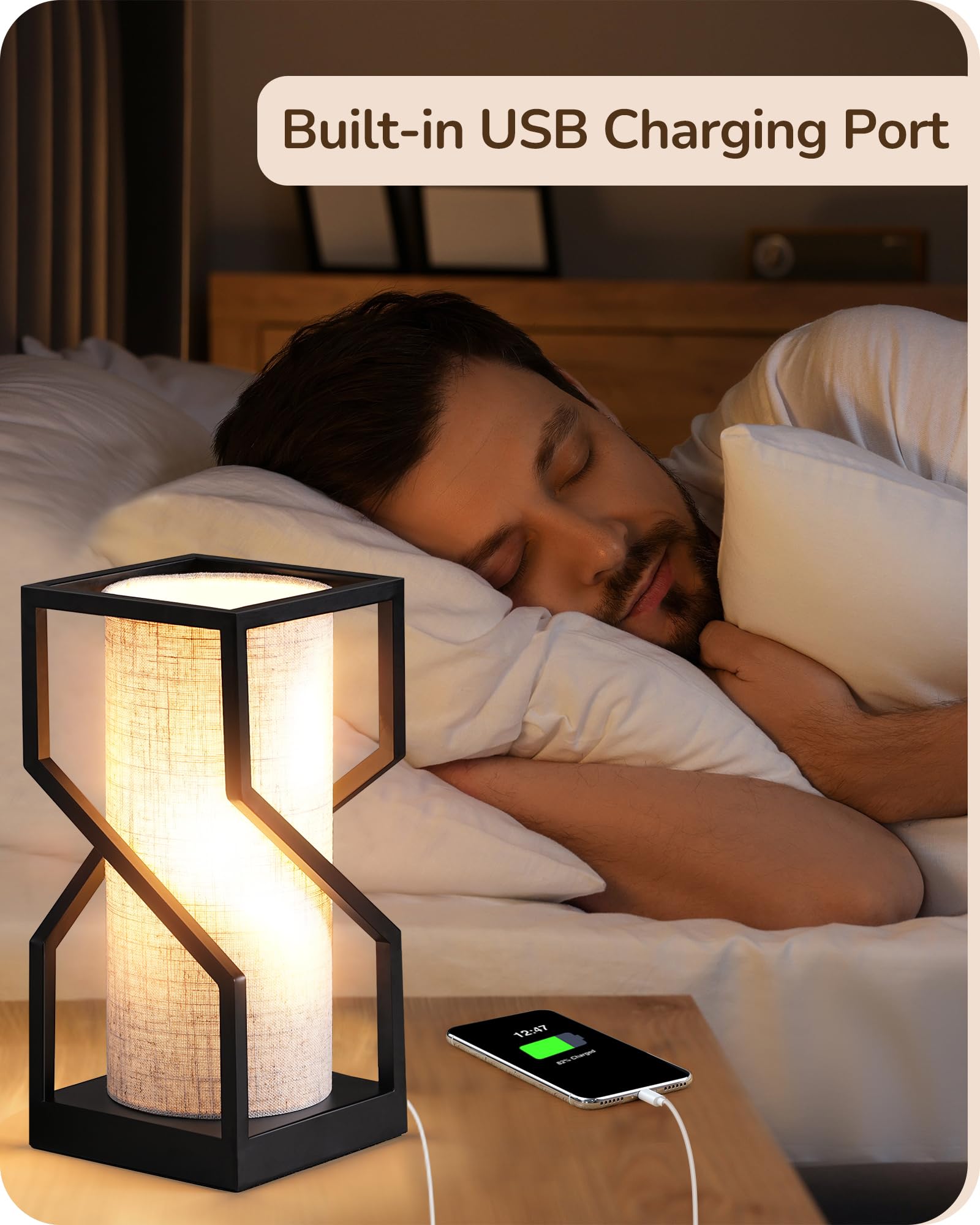 Edishine Modern Table Lamp With Overall Touch Control, 9W 2700K 3-Stage Dimmable Bedside Lamp, Linen Lampshade & Usb-A Port, Nightstand Lamp For Bedroom, Living Room, Bulb Included