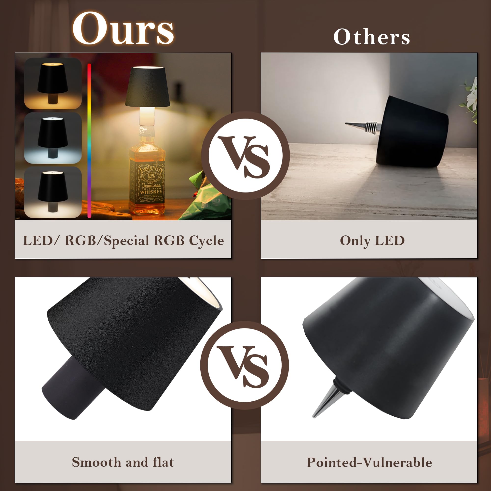Faithorse 4Pack Led Wireless Wine Bottle Lamp, Rgb 5 Modes & Cct Modes Table Lamp, Ip54 Waterproof Bottle Lamp, Rechargeable Touch Control Lamp For Club/Restaurant/Prom/Party/Bar (Black)