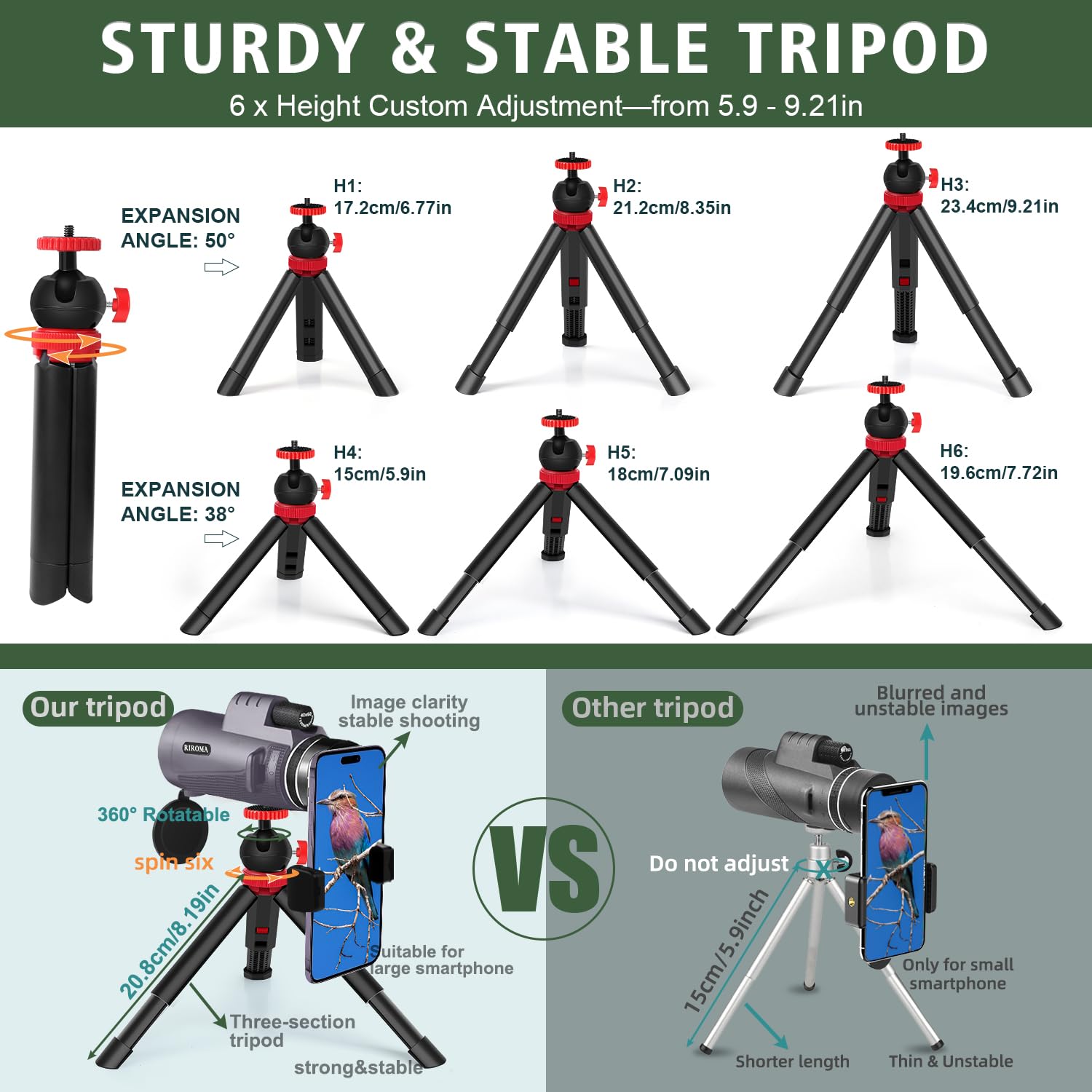 Riroma 40X60 Monocular Telescope With Smartphone Holder & Tripod, Power Prism Compact Monoculars For Adults Kids, Hd Monocular Scope For Bird Watching Hiking Concert Travelling Purple