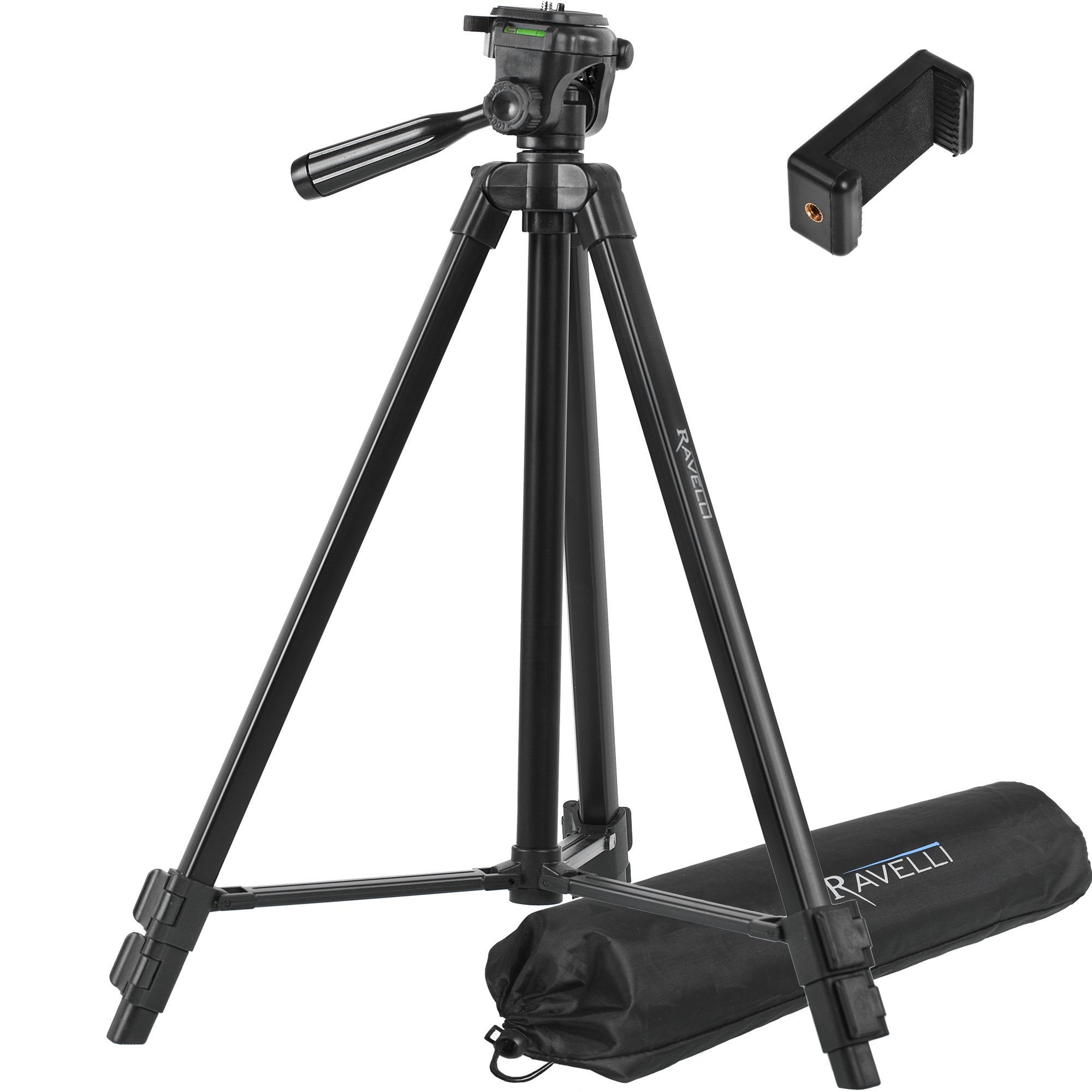 Ravelli Aplt3 53" Light Weight Aluminum Tripod With Bag Includes Universal Smartphone Mount