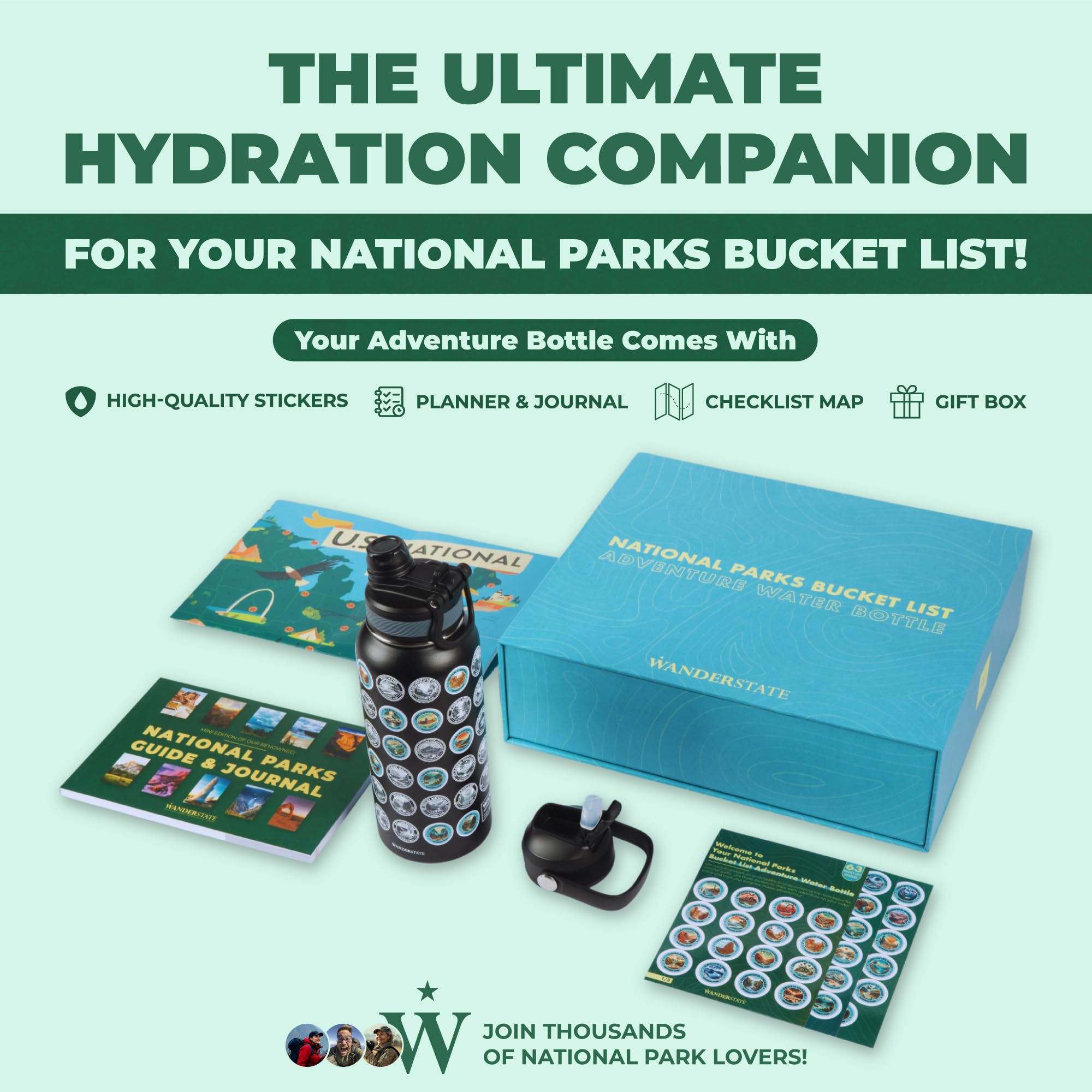 National Parks Water Bottle: Your Ultimate Hydration & Bucket List Kit (Features 2 Lids, Adventure
