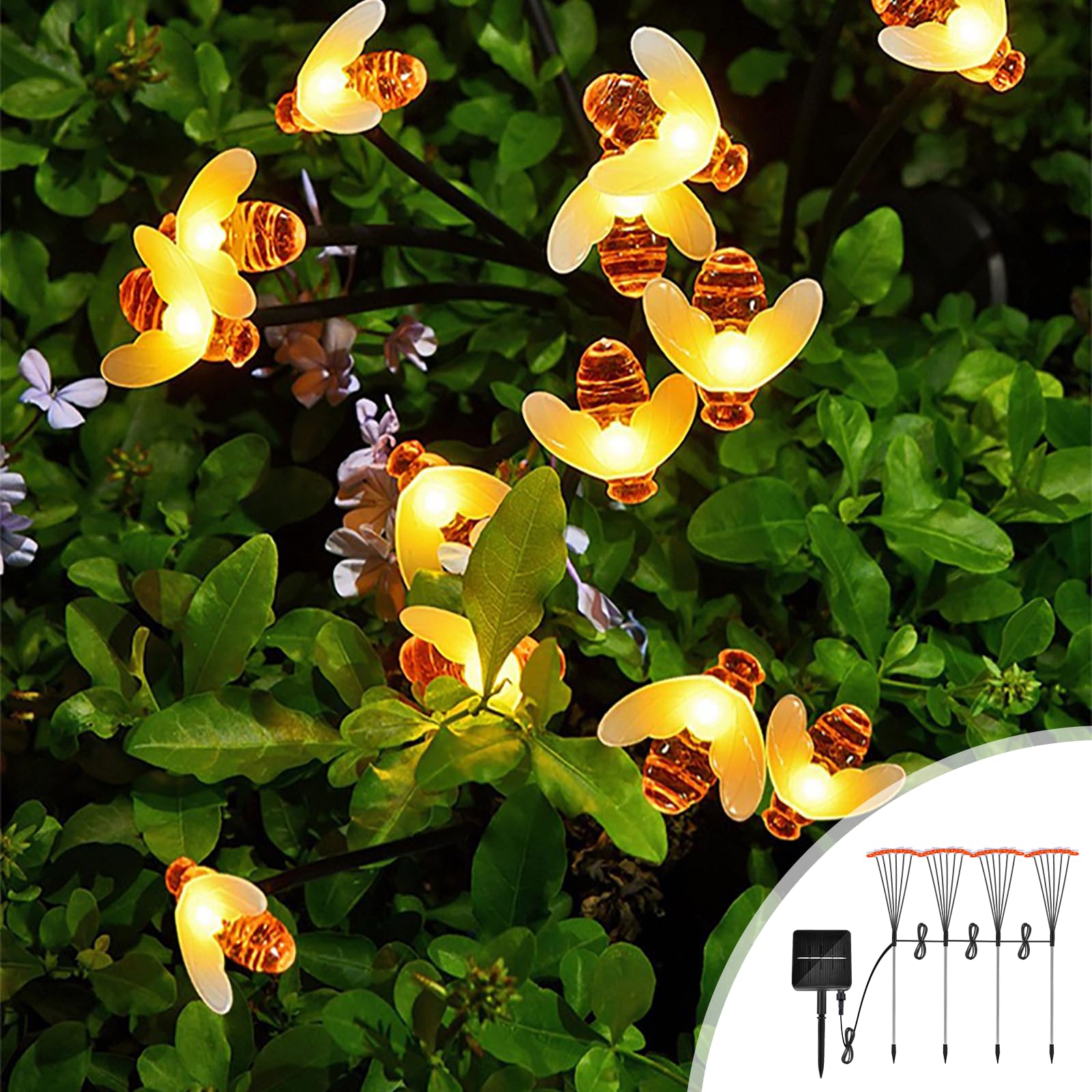 Ifalarila Solar Lights For Outside, [4 Pack] Garden Solar Lights Outdoor Waterproof, Separate 1200Mah Solar Panel Power Daisy Chained To Swaying Bee Lighting With 8 Flash Modes For Yard Pathway Patio