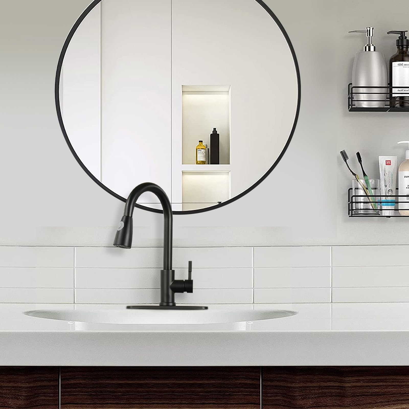 Nohalipy Commercial High Arc Matte Black Kitchen Faucet,Black Stainless Steel Kitchen Faucets,Pull Down Sprayer Faucet For Kitchen Sink,Single Handle Kitchen Faucet With Dual-Function Spray Mode