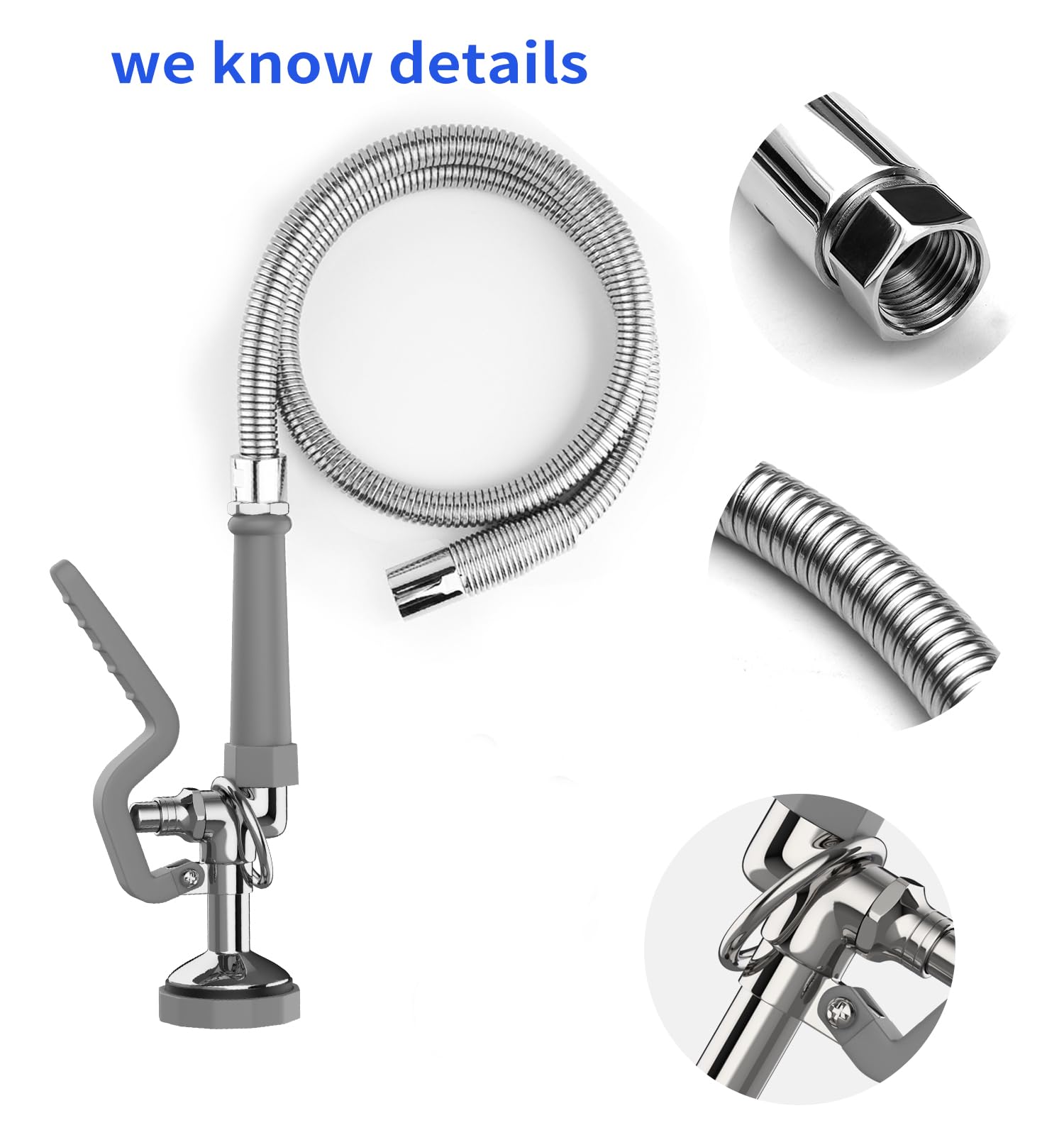 Fauaid Pre Rinse Spray Valve With 45” Stainless-Steel Pre Rinse Hose,1.42 Gpm Pre Rinse Sprayer Commercial Sink Sprayer With Ergonomic Handle Commercial Faucet Parts,Fit For Dish Washing Sprayer（Gray）