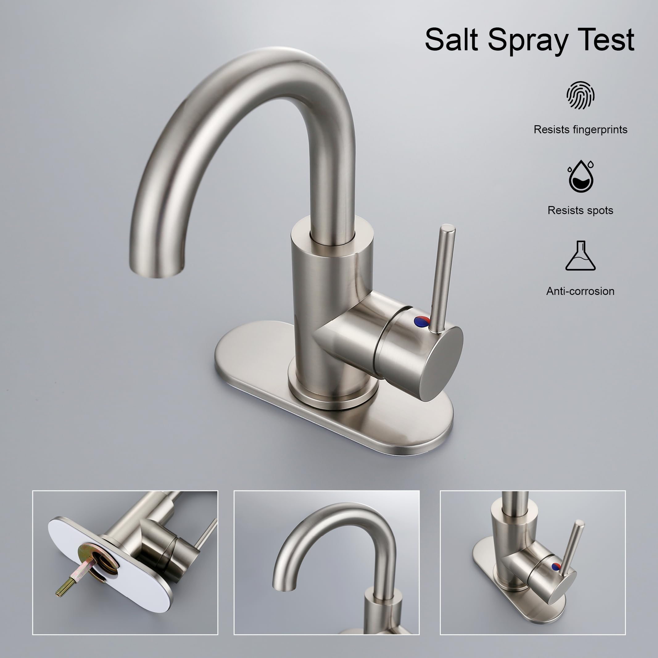 Rkf Bar Sink Faucet Brushed Nickel Single Hole Bathroom Utility For Kitchen Small Rv Campers 360 Degree Mixer Wet Faucets Handle Prep With Deck Plate &Hose Rkf01002-Gbn