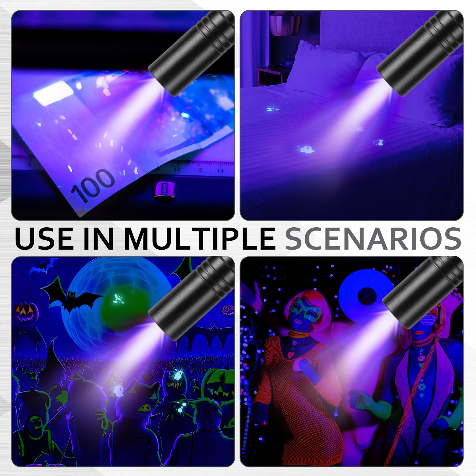 Rossesay 24 Pack Uv Blacklight Flashlights Bulk, 395Nm Uv Pen Light With Clip, Led Handheld Blacklight Detector For Leak Pet Urine Hotel Inspection Dry Stain Neon Party Favors(Black)