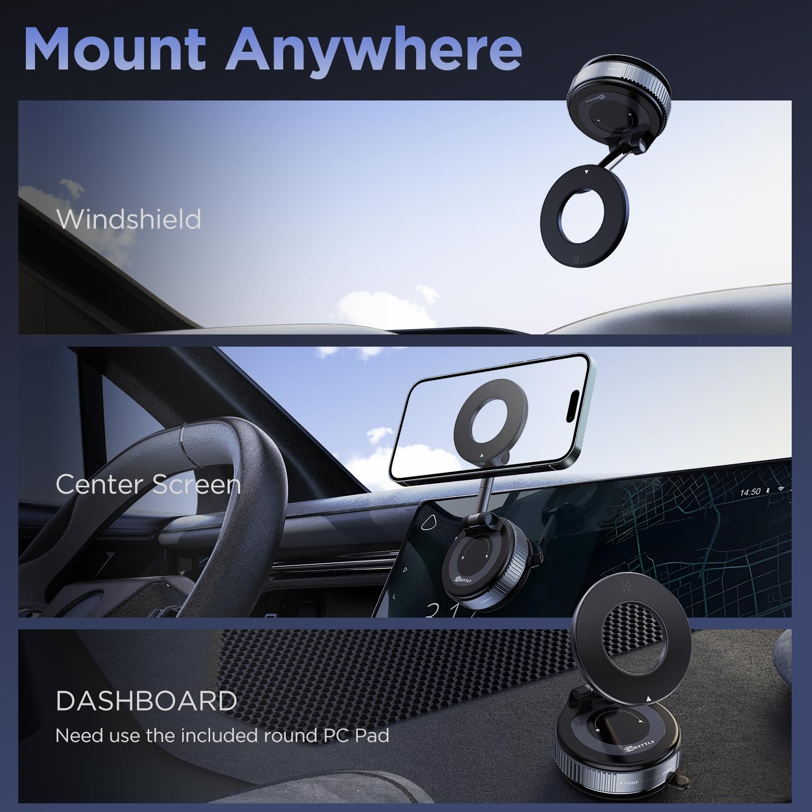Msxttly Vacuum Magnetic Phone Holder For Car Suction Cup Phone Mount Adjustable Suction Phone Mount   Vacuum Magnetic Phone Stand For All Smartphones & All Vehicles/Gym/Mirror (Black)