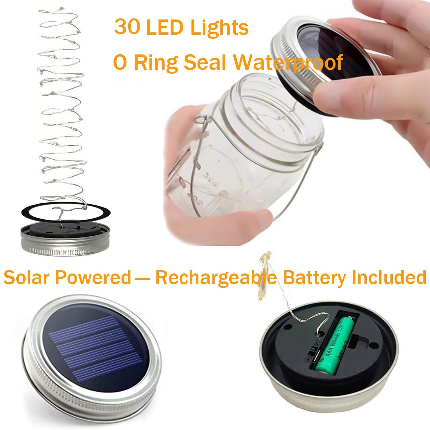 Aikeve Mason Jar Solar Lights,8 Pack 30 Leds Fairy Hanging Mason Jar Lights,Solar Lanterns For Outdoor Patio Party Garden Wedding Christmas Decor Lights(Mason Jars/Handles Included)