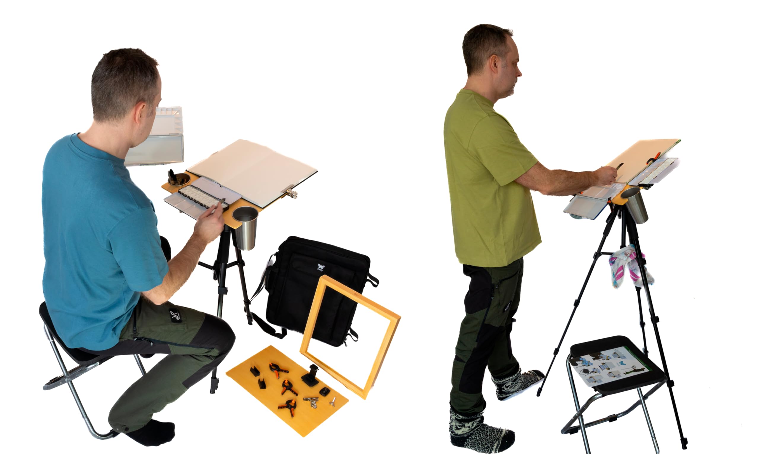 Pleinly T-5 Stong Tripod For Plein Air Easels, Pochade Boxes, Smartphones & Cameras – 68" Tall, 19.3" Compact, Lightweight (2.6 Lbs) – 360° Pan Head, 4 Flip Locks, 3 Quick Release Plates, Phone Holder