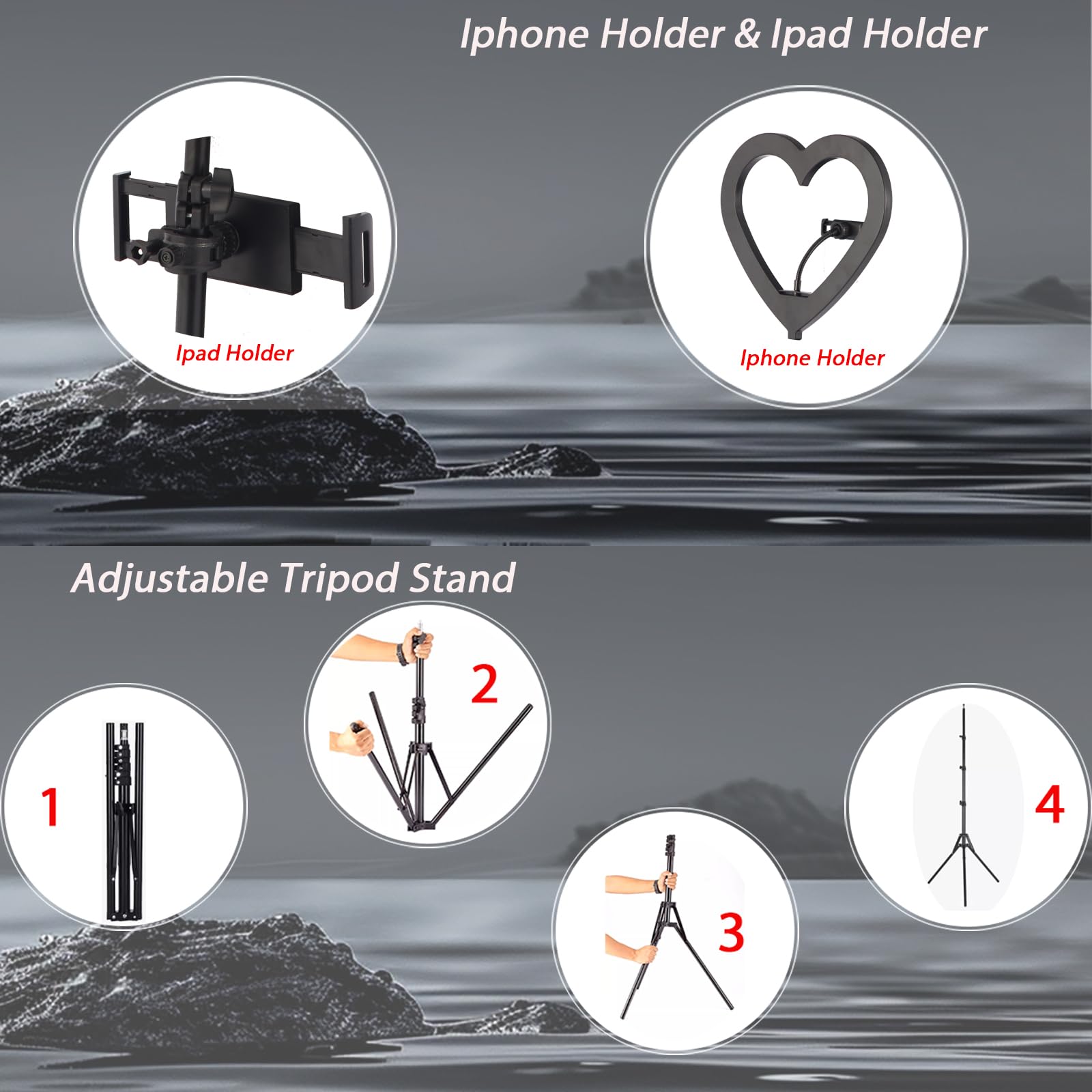 Nanbeitong Nanbeitong13'' Selfie Ring Light With 73'' Tripod Stand And Phone Holder&Ipad Holder, Rgb Ring Lights 47 Color Modes, Stepless Dimmable/Speed Led Heart Ringlight For Iphone & Android,Youtube,Makeup