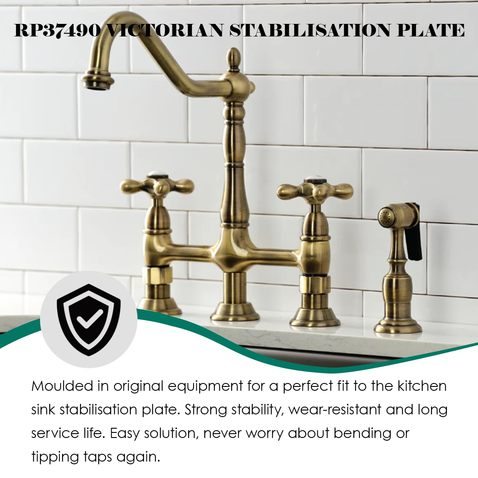 Shiguan Faucet Stabilizer Plate For Delta Rp37490 Victorian Sink Retaining Plate 3 Holes Kitchen Sink Faucet Base Plate, Black