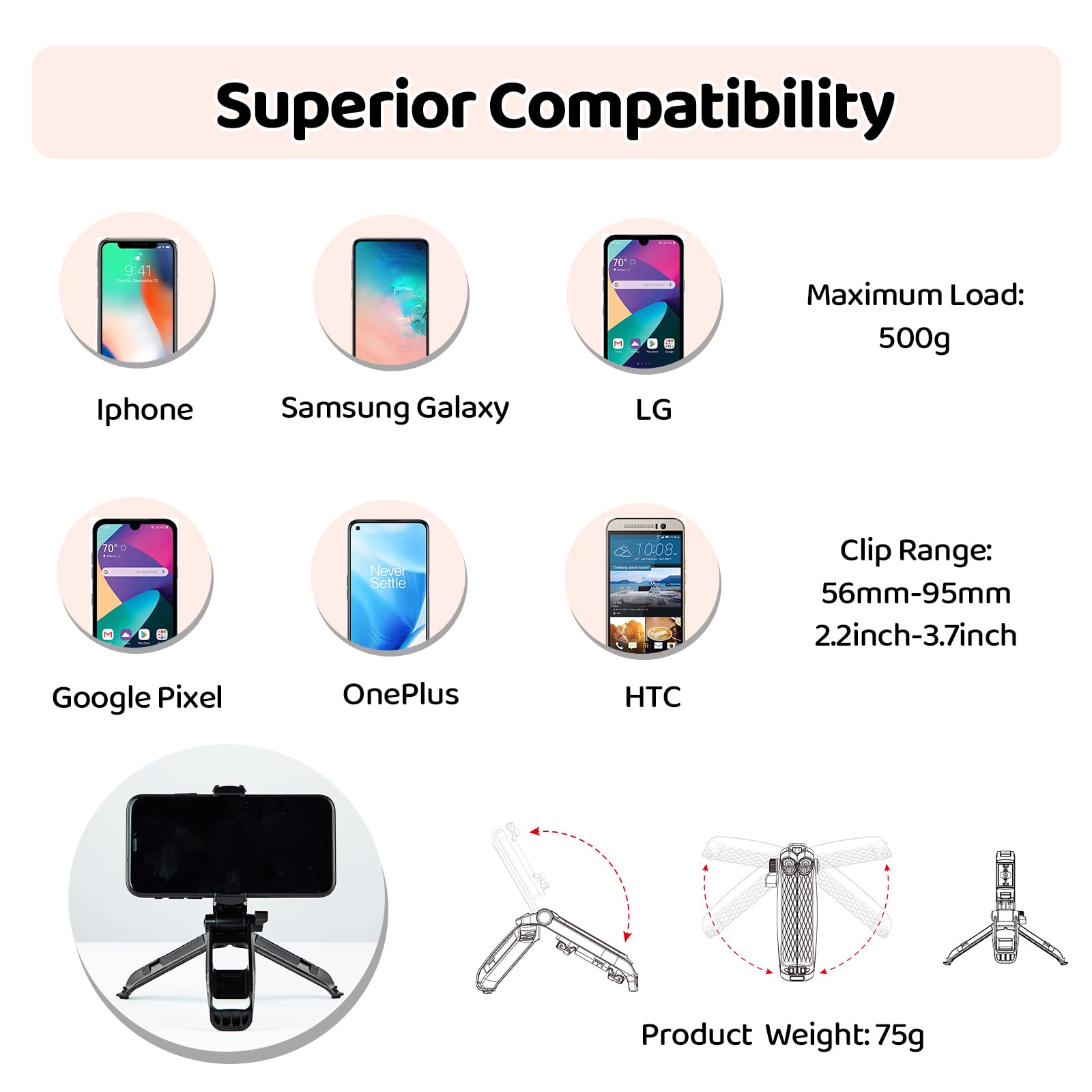 Goocong Phone Tripod Mini Tripod Tabletop Small Tripod Desktop Stand Compact Vlog Travel Selfie Stick Handle Grip For Iphone 13, Samsung Smartphone