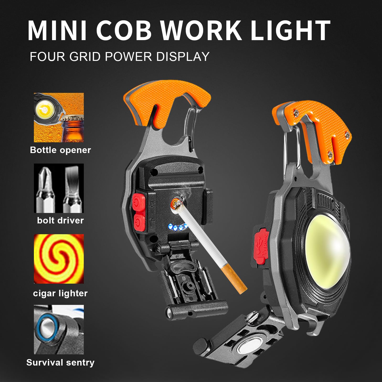 Letour 2 Pack Led Keychain Flashlight, 2000 Lumens Rechargeable Cob Waterproof Portable Led Work Light, 5 Light Modes, Pocket Light With Battery Display