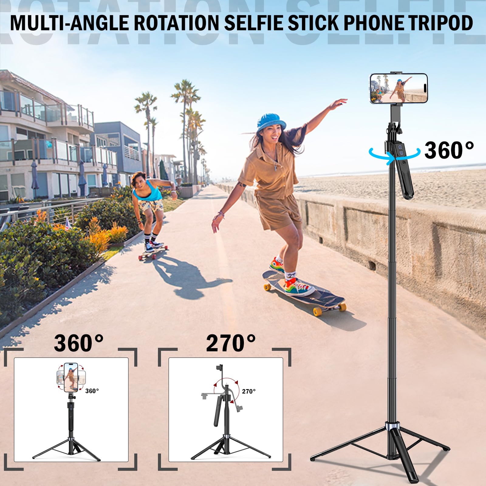 Zarcaco 70-Inch Auto Face Tracking Tripod 360 Rotation With Stand,Android And Iphone Tripod Holder With Remote And Gesture Control, Built-In Tracking Camera Selfie Stick For Vlog Video Recording Tiktok