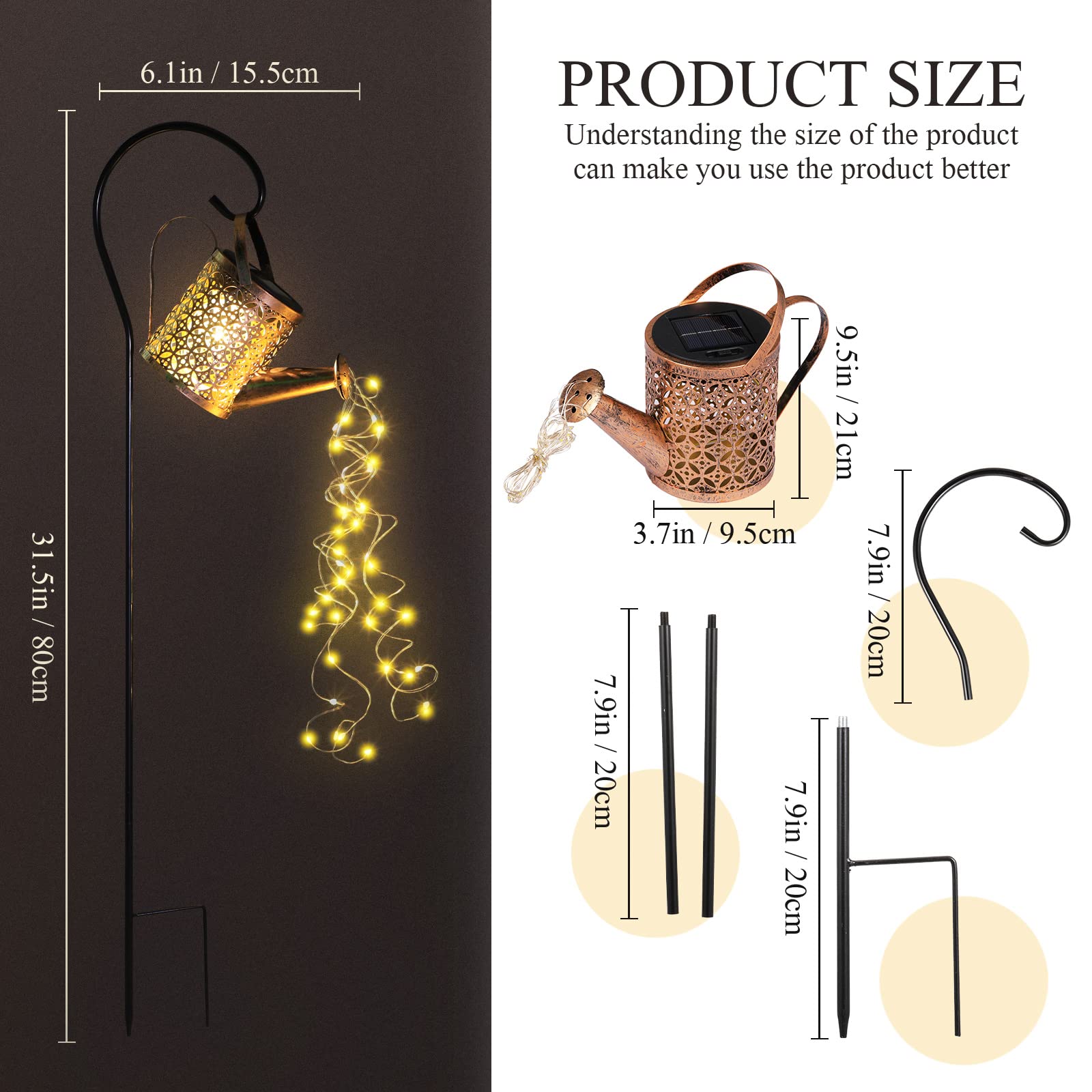 Fabbay 4 Pcs Solar Watering Can With Lights Outdoor Waterproof Solar Lights With Hook Retro Decorative Hanging Metal Yard Decor For Garden Table Lawn Patio Pathway Porch Walkway