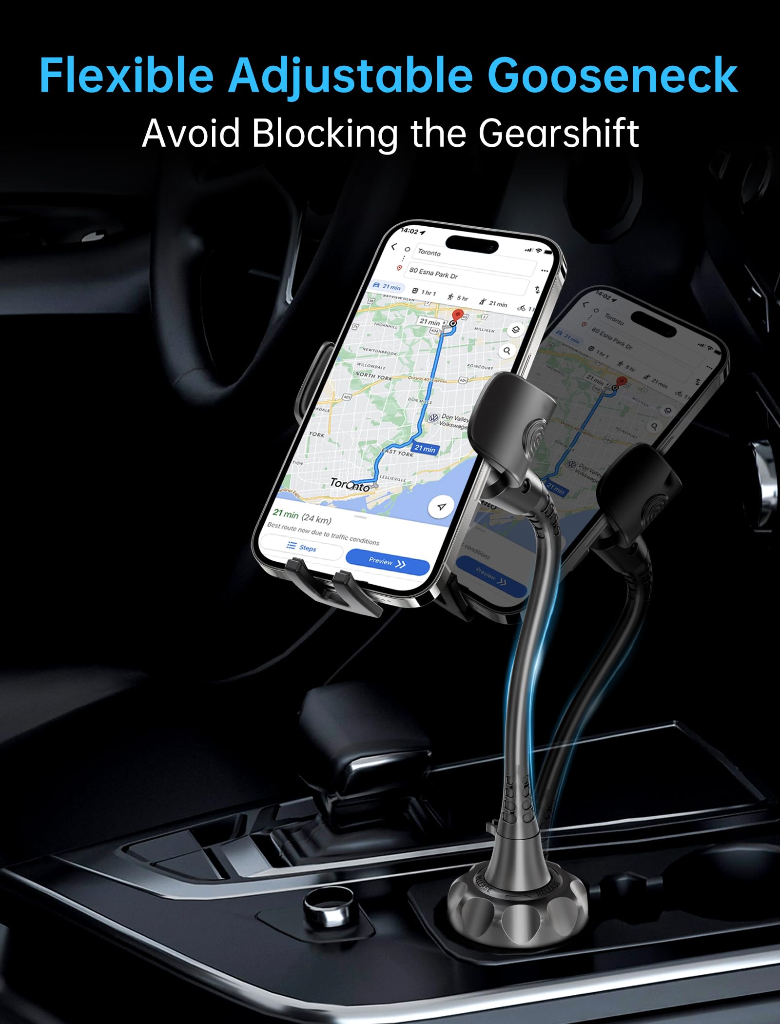 Topgo Cup Phone Holder For Car [ Adjustable Gooseneck & Firmly Stable] Car Phone Mount Cell Phone Automobile Cradles For Iphone 16 And All 4-7 Inches Smartphone(Black)