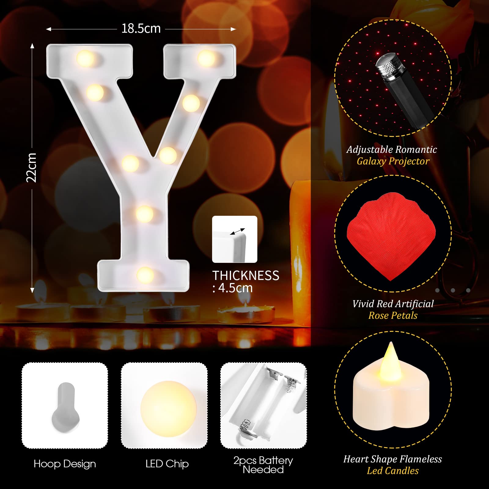 Fumete Marry Me Letter Lights, Night Light Decoration With 4000 Pcs Rose Petals, 72 Pcs Romantic Candles, Usb Powered For Valentine Engagement Wedding(Red)