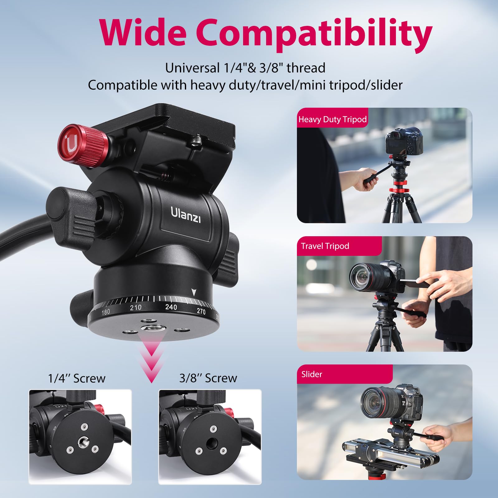 Ulanzi Mt-81 Camera Video Tripod With 360 Fluid Head & U210 Mini Pan Tilt Head, Black, Compatible With Camera, Camcorder, Cellphone, Tablet & Other Devices, Floor Mount